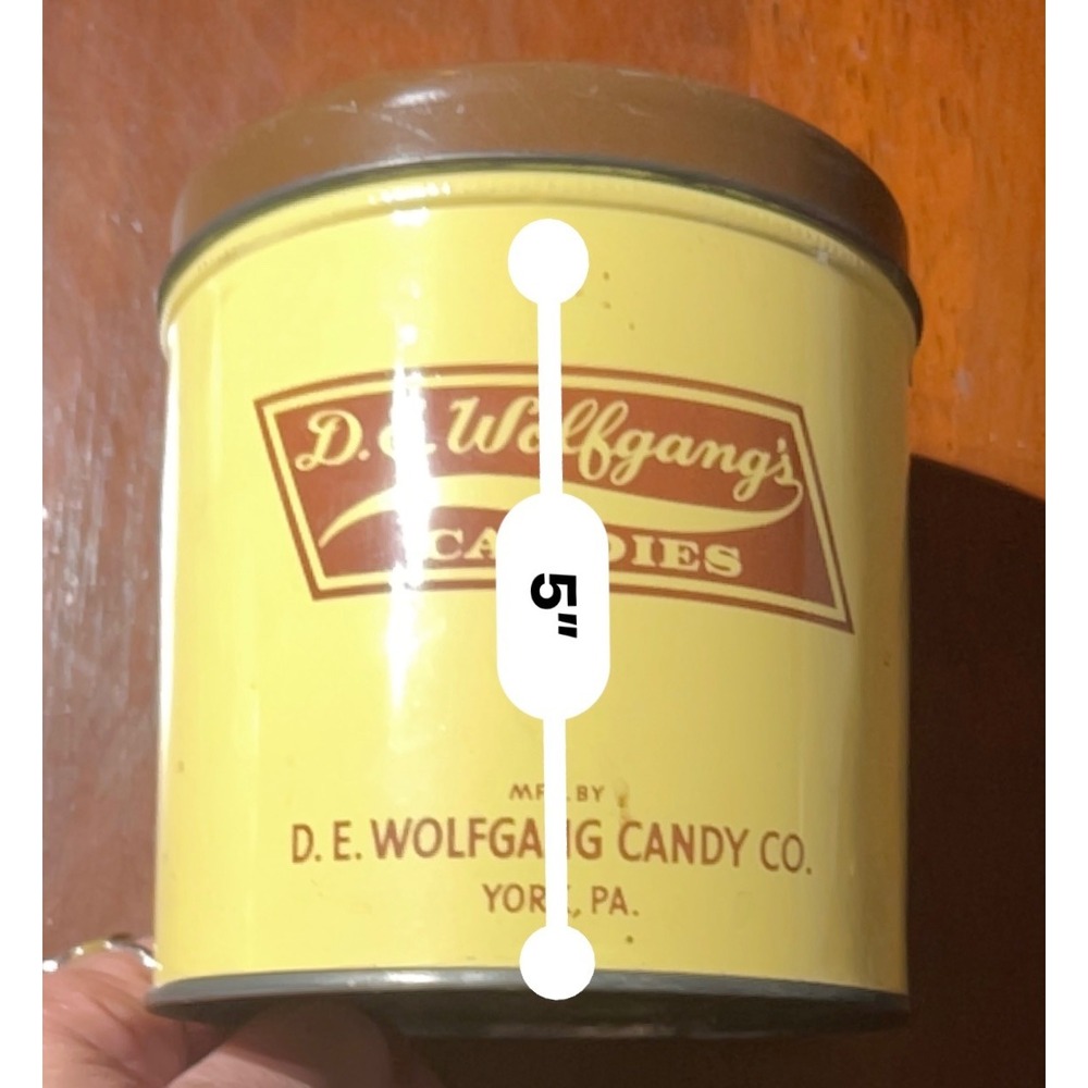 York PA Wolfgang Candies Tin Yellow Vintage Advertising Confections Kitchenalia - Picture 6 of 6